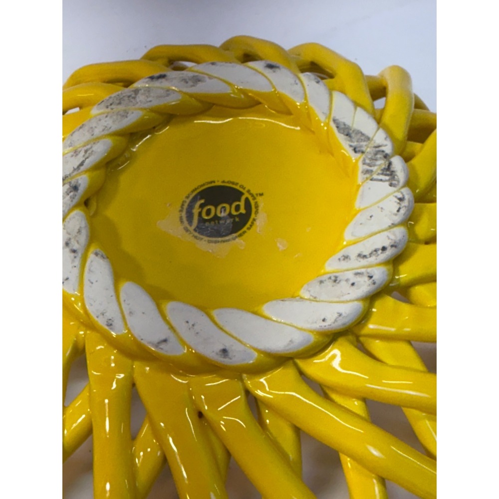 Food Network Yellow Ceramic Lattice Fruit Bowl Woven Openwork Centerpiece - Picture 7 of 11